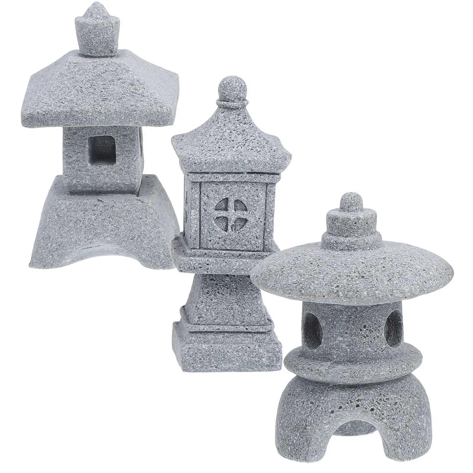 3Pcs Compact Miniature Pagoda Garden Statue Asian Style Stone Pavilion Decor for Fairy Garden Pond Aquarium Micro Landscape