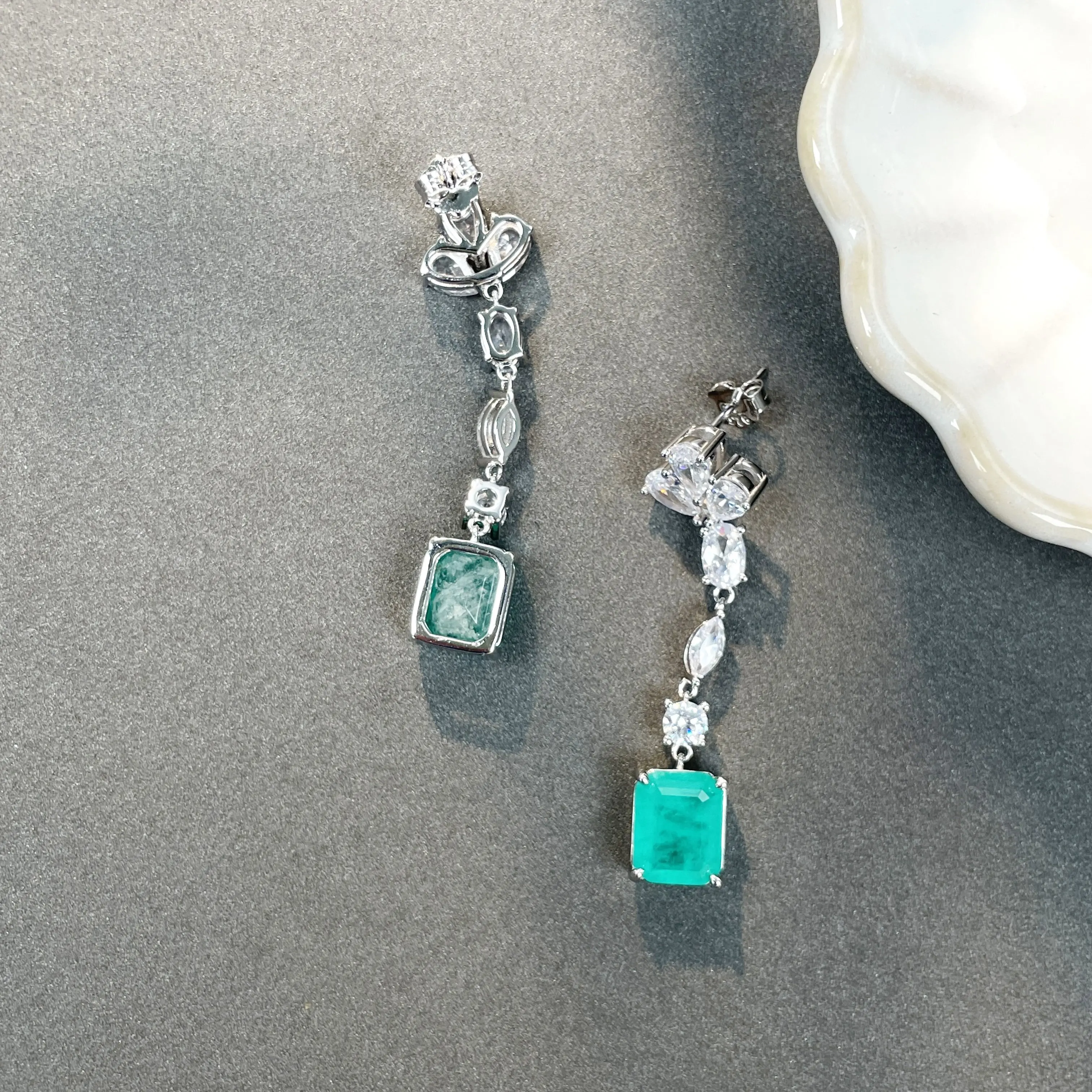 MINWEEN 4ct Square Lab Muzo Emerald Drop Earrings With S925 Sterling Silver  For Women Luxury Elegant Jewelry