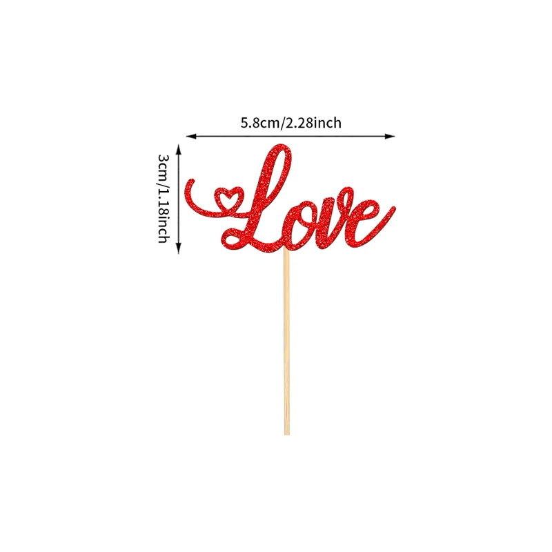 YOMDID 24Pcs Valentine's Day Love Cupcake Toppers Glitter Love Sign Cupcake Picks For Wedding Party Cake Decorations Supplies - view 5