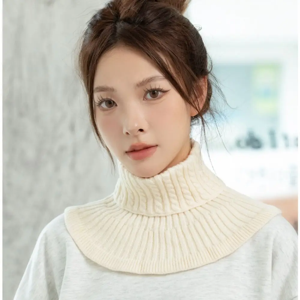 Women Fake Collar Scarf Knitted Warm Winter Elastic False Collar Scarf Cycling Windproof Detachable Ruffles Wrap Scarf