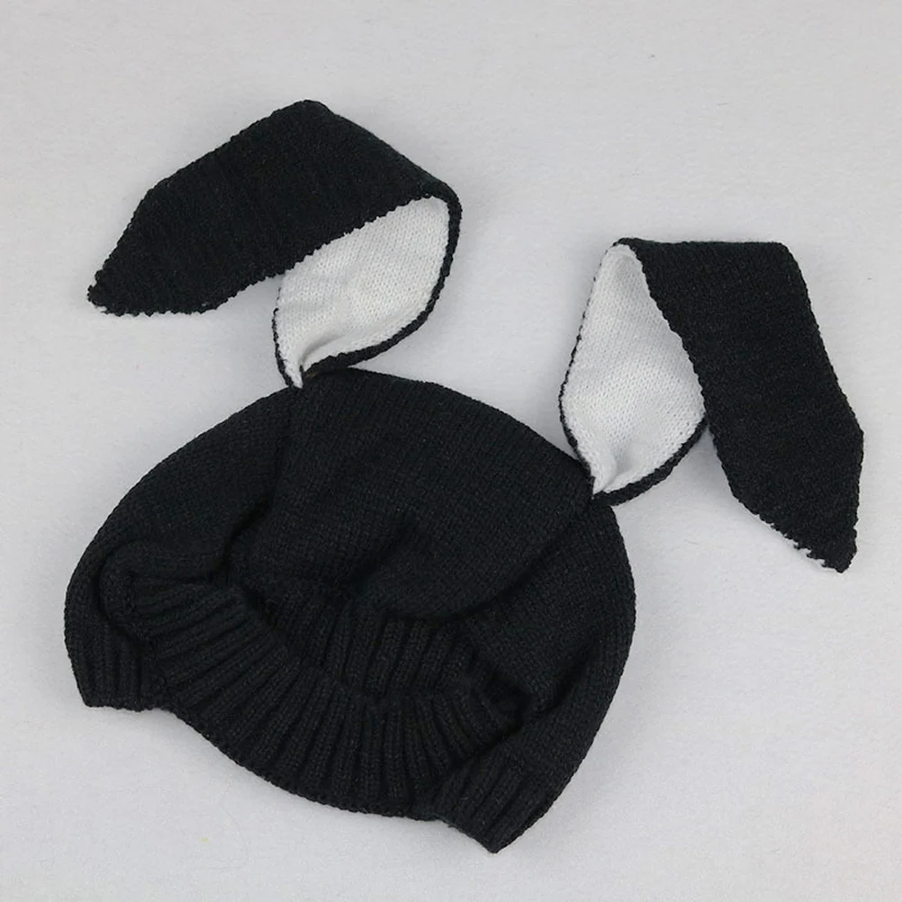 

Rabbit Ear Knitted Hat 25x25cm Black Acrylic Infant Winter Kids Earmuffs Warm Stretchy Durable Soft Scarf Set Baby Care