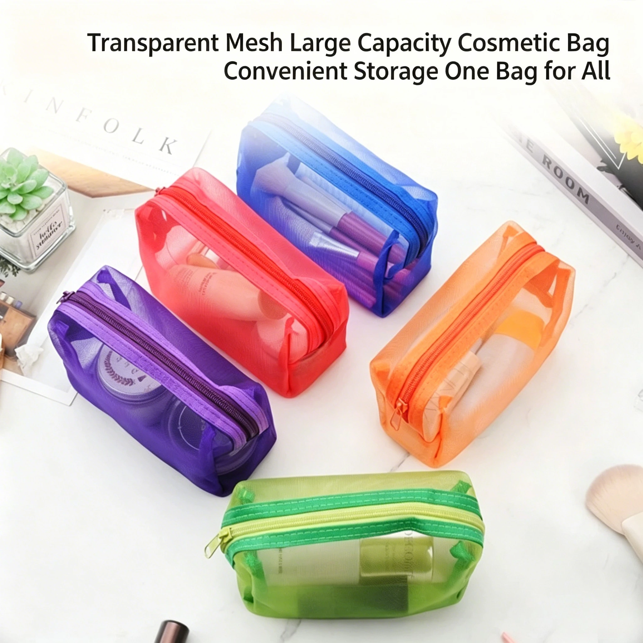 Transparent Mesh Zipper Makeup Bag Multi Functional Cosmetic Organizer Pouch For Travel Storage