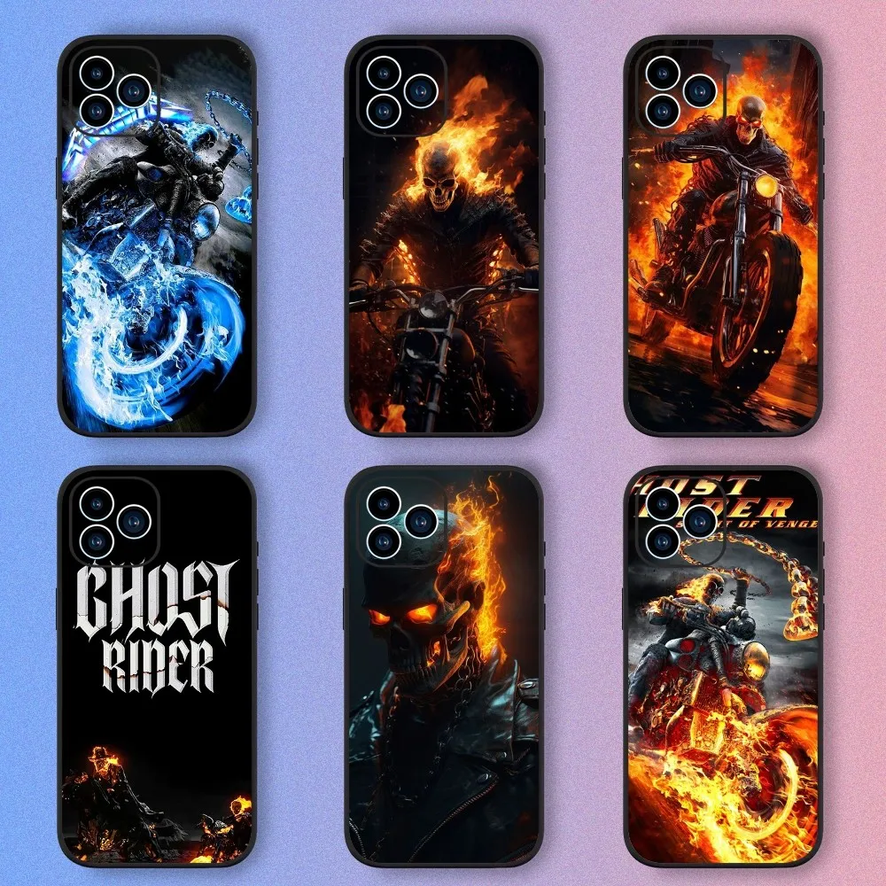 MINISO DISNEY Ghost Riders Phone Case iPhone 15,14,13,12,11,XS,XR,X,8,7,Pro,Max,Plus,mini Silicone Black Cover