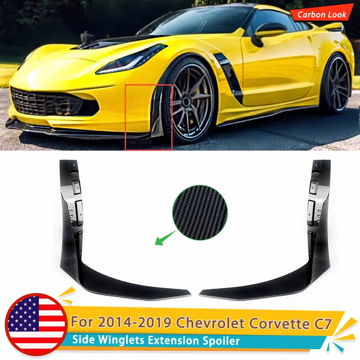 

Front Side Splitter Extension Winglets for Corvette C7 Z06 Z07 Stage 3 Bumper Lip 2014 2015 2016 2017 2018 2019