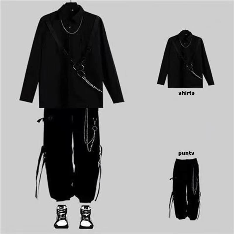 ARENS Techwear Goth Gothic Clothing Men's Shirt Long Sleeve Male Shirt Punk Rave Men's Long Set Streetwear Hip Hop Hippie