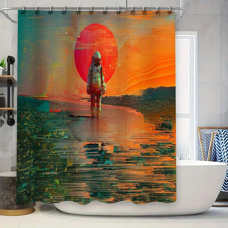 Space Explorer Shower Curtain Galaxy Universe Pattern Bathroom Decor Modern Art Sci-Fi Home Decor Gift Ideas Celestial Wall Art