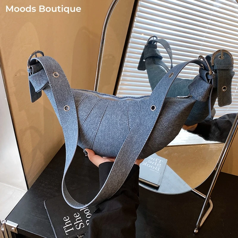 

MOODS Croissant Shoulder Cross Body Bags For Women PU Leather Pure Color Hobo Bag 2025 Summer New Casual Street Handbags Female