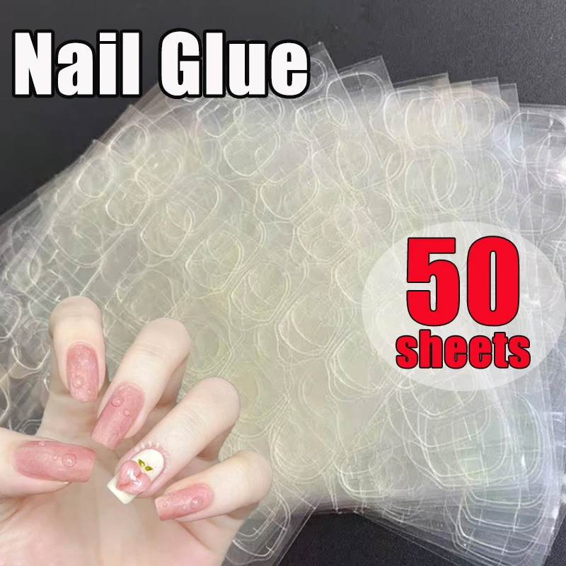 50 Sheets 1200pcs Nail Art Jelly Double-sided Tape Waterproof Breathable Transparent Traceless Nail Glue Diy Nails Adhesive Tool