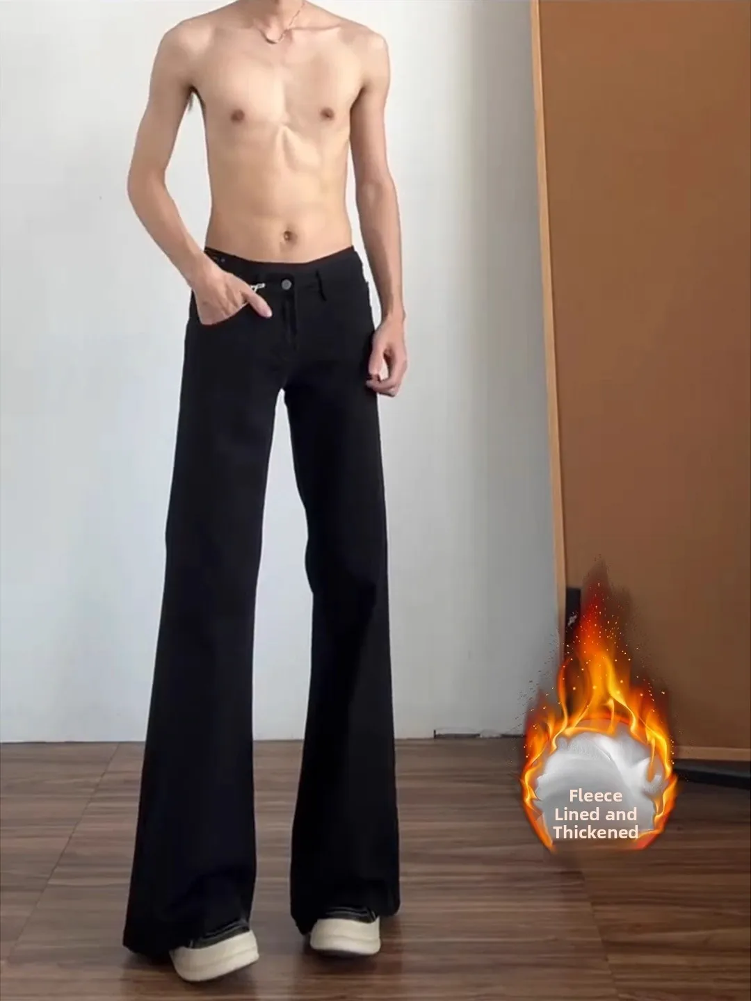 

Мужские джинсы American Vibe с утепленной флисовой подкладкой, зауженные, черные, расклешенные, осенне-зимние, из денима, эластичные, длинные, Cleanfit