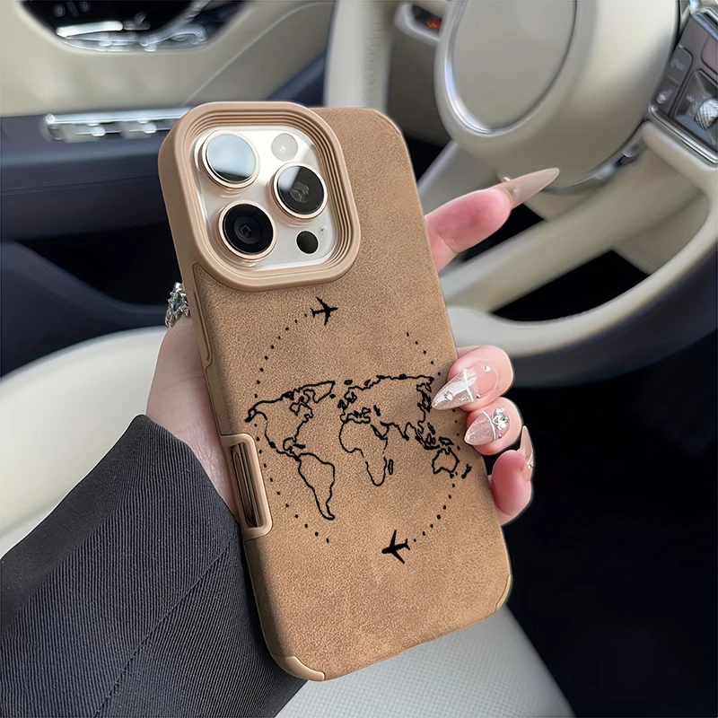 Funda de teléfono de piel sintética con diseño de ruta de avión de viaje para iPhone 17 16 15 14 13 12 11 Pro Max XS X XR 16 15 Plus 17 Air Cover