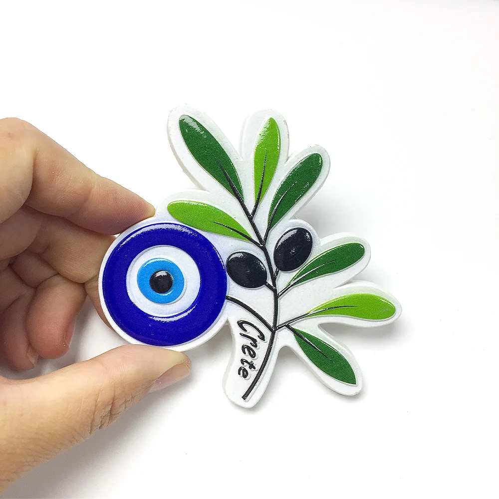 

3D Resin Fridge Magnet from Crete Greece - Cute Evil Eye & Olive Design - ‌Strong Neodymium Magnets‌ -Perfect for ‌Room Decor