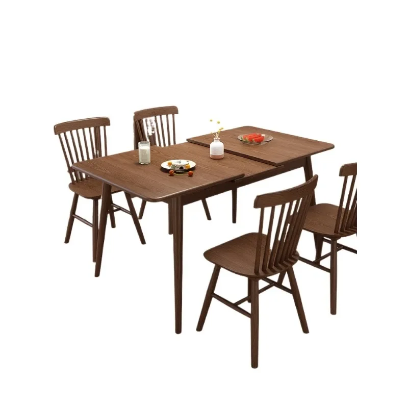Solid wood retractable dining table, household small apartment rectangular modern simple dining chair combination foldable