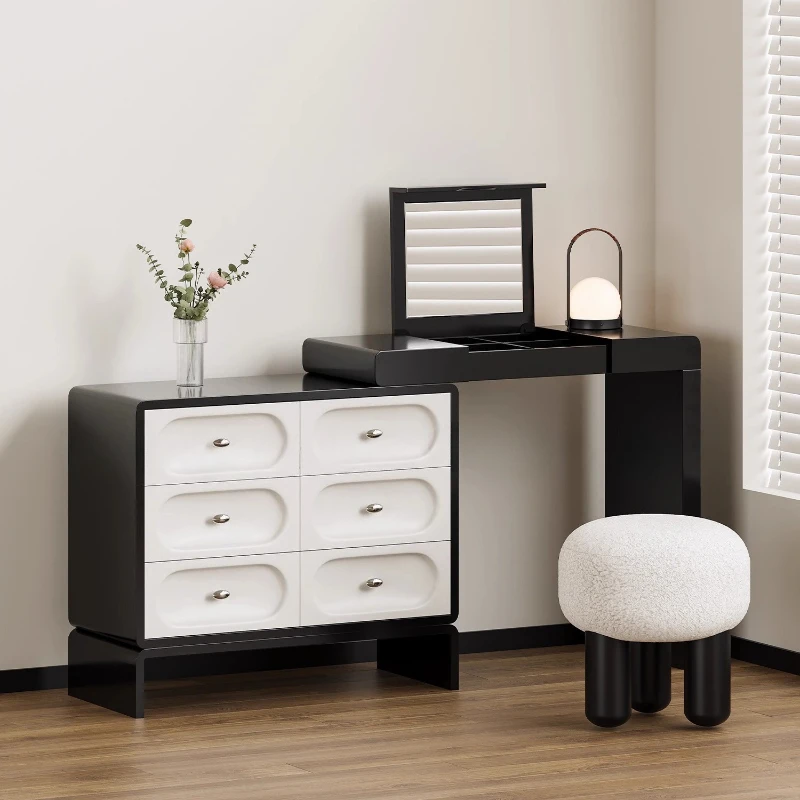 

Cream wind dresser chest integrated bedroom makeup table retractable storage cabinet light luxury makeup table