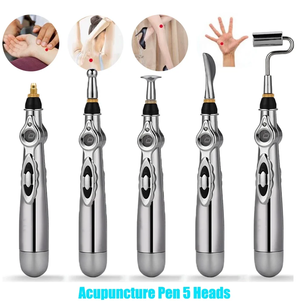 5 Heads Electric Acupuncture Pen Meridian Energy Pen Acupuncture Point Detector Face Roller Facial Body Massage Tool Health Care