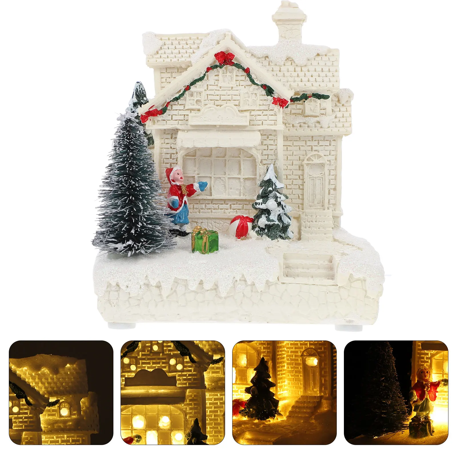 

Miniature Glowing Small House Decorations Xmas Ornaments Desktop Dining Table Home Christmas Miniatures Gift