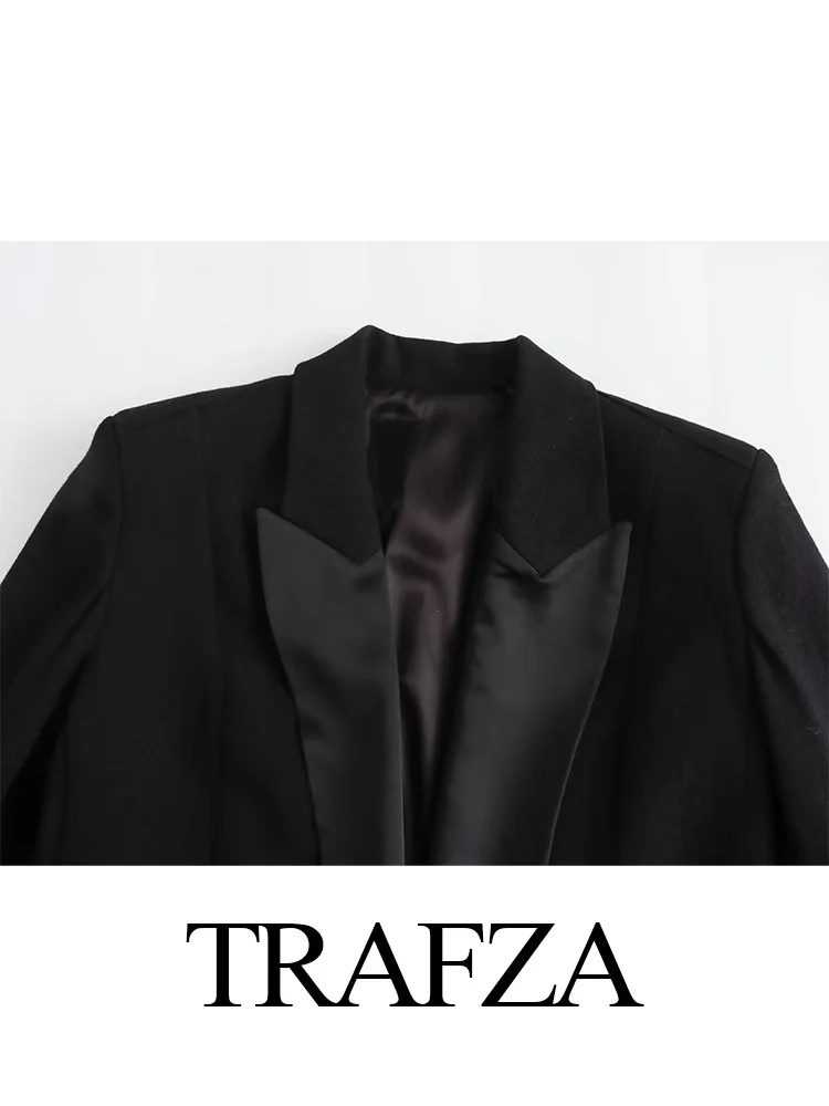 TRAFZA-Ensemble de pantalons taille haute pour femmes, poche zippée, pantalon slim, chic, bureau, élégant, automne, 2023