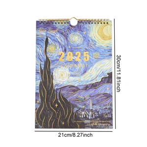 12 시트 2025 빈티지 페인팅 A4 벽 달력 월간 플래너 홈 스쿨 사무실 조직을위한 화려한 주간 일정 10 최고의 판매 월 달력 -18