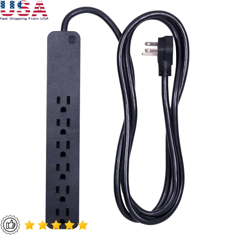 6-Outlet Power Strip Surge Protector 6ft Cord Wall Mountable Flat Plug Extension with Keyhole Slots...