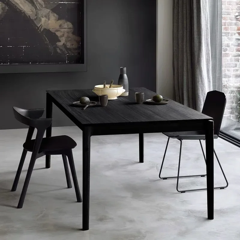 

Nordic Solid Wood Dining Table And Chair Combination Small Apartment Wind Home Dining Table Black Long Table Desk Workbench