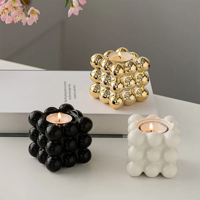 

Y Ceramic Gold Rubik's Cube Scented Candle Holder Creative Home Household Room Decoration Ornament Black Geometric Candle Lamp