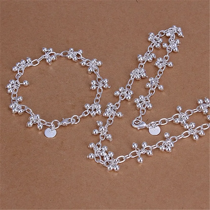 Special offer 925 Sterling Silver beautiful beads bracelets neckalce for women fashion Party wedding accessories jewelry sets