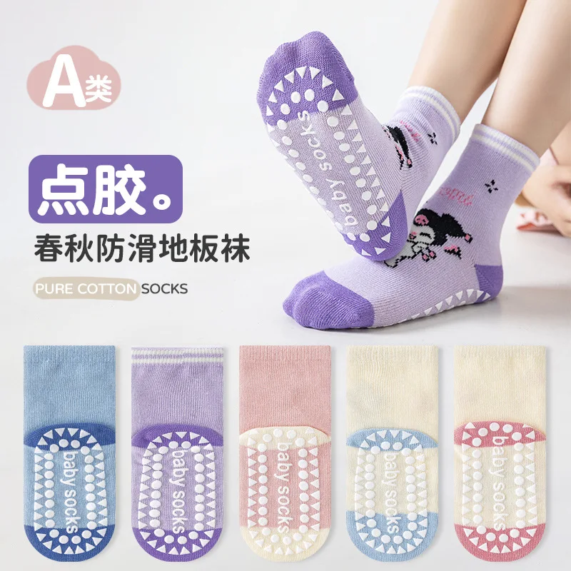 

5Pair For Kuromi Mid-Calf Socks with Dot Design Children's Non-Slip Floor Socks Autumn Warmth Class A Cold-Proof Cotton Socks Gi