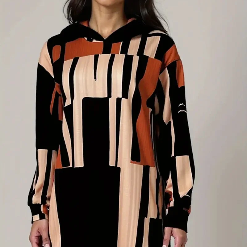2025 spring and autumn new women's floral 3D pattern hoodie dress, a flowing long dress stylish hoodie dress