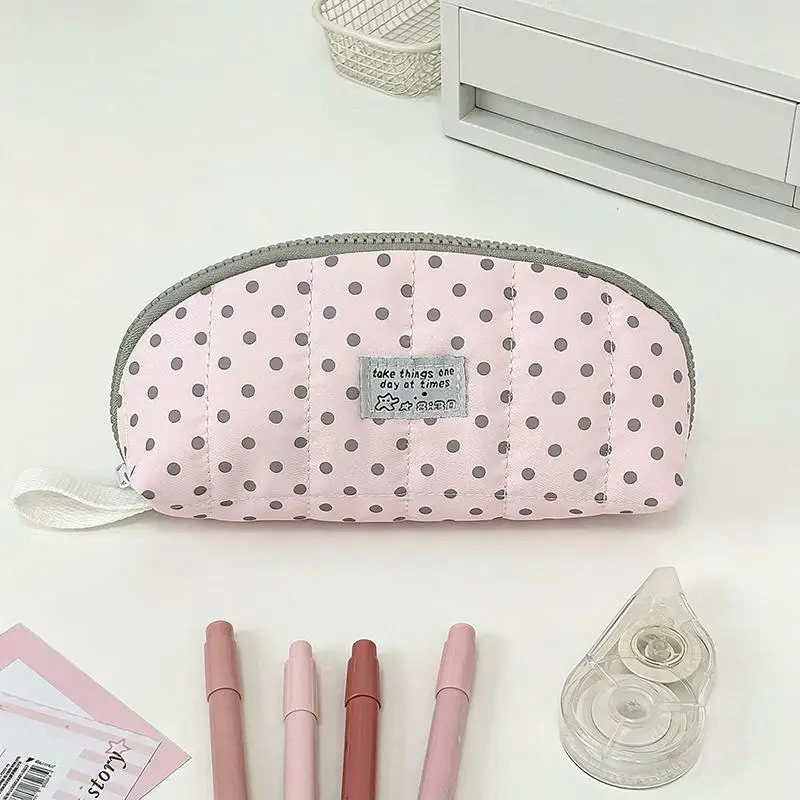 1/2 Stück INS Polka Dot Print Federmäppchen in Muschelform, große Kapazität, tragbare mehrschichtige geteilte Stifttasche für Frauen und Mädchen – Detail 7