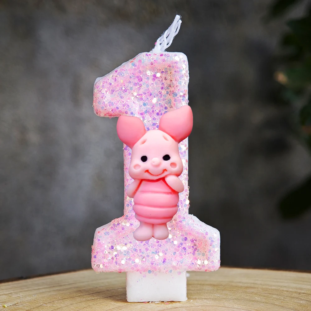 Lilin Winnie The Pooh yang Lucu Tema Pesta Angka 0-9 Dekorasi Kue Ulang Tahun Anak-Anak Dekorasi Baby Shower untuk Perlengkapan Pesta
