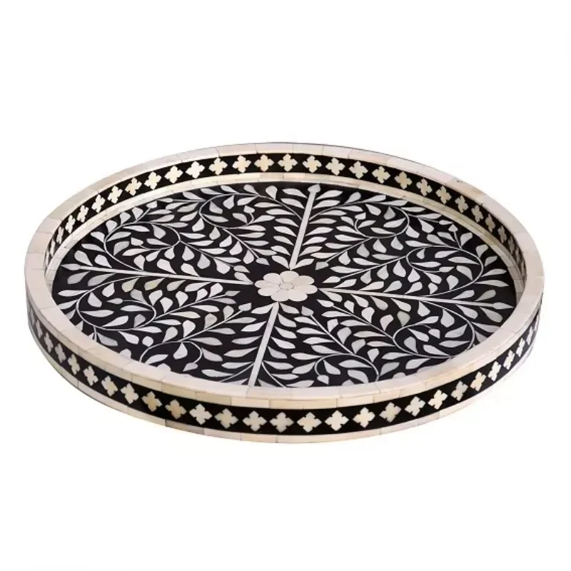 

Handmade eco-friendly wooden tray with acrylic bamboo and rattan inlay, suitable for home or kitchen use