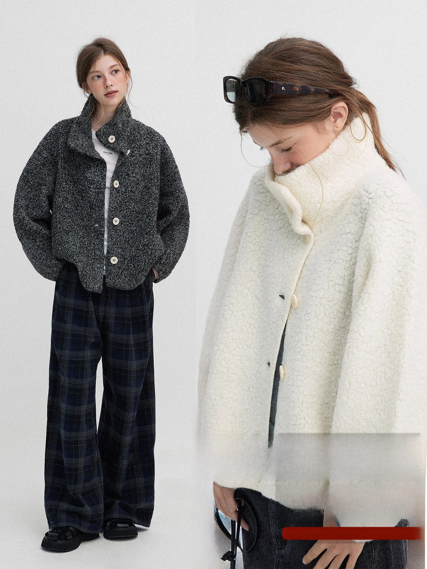 

Women's Woolen Open Cardigan Coat with Texture Particle Fce High Collar Vintage Sle Long Sve Casual Outerwear