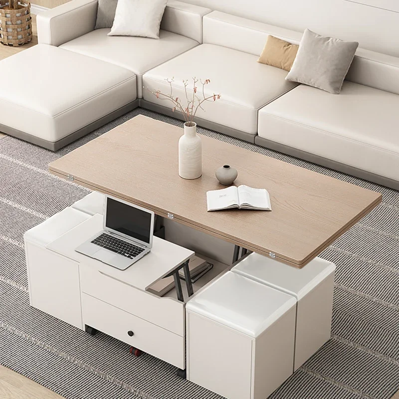 

Drawers Adjustable Coffee Table Designer Simple Wooden Center Coffee Table Folding White Furniture