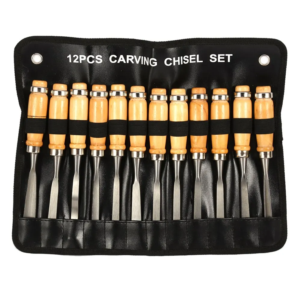 12Pcs Hand Chisels Wood Hand Chisels Wood Carving Hand Chisel Set Woodworking Professional Lathe Gouges Tools Wood Carving Tools