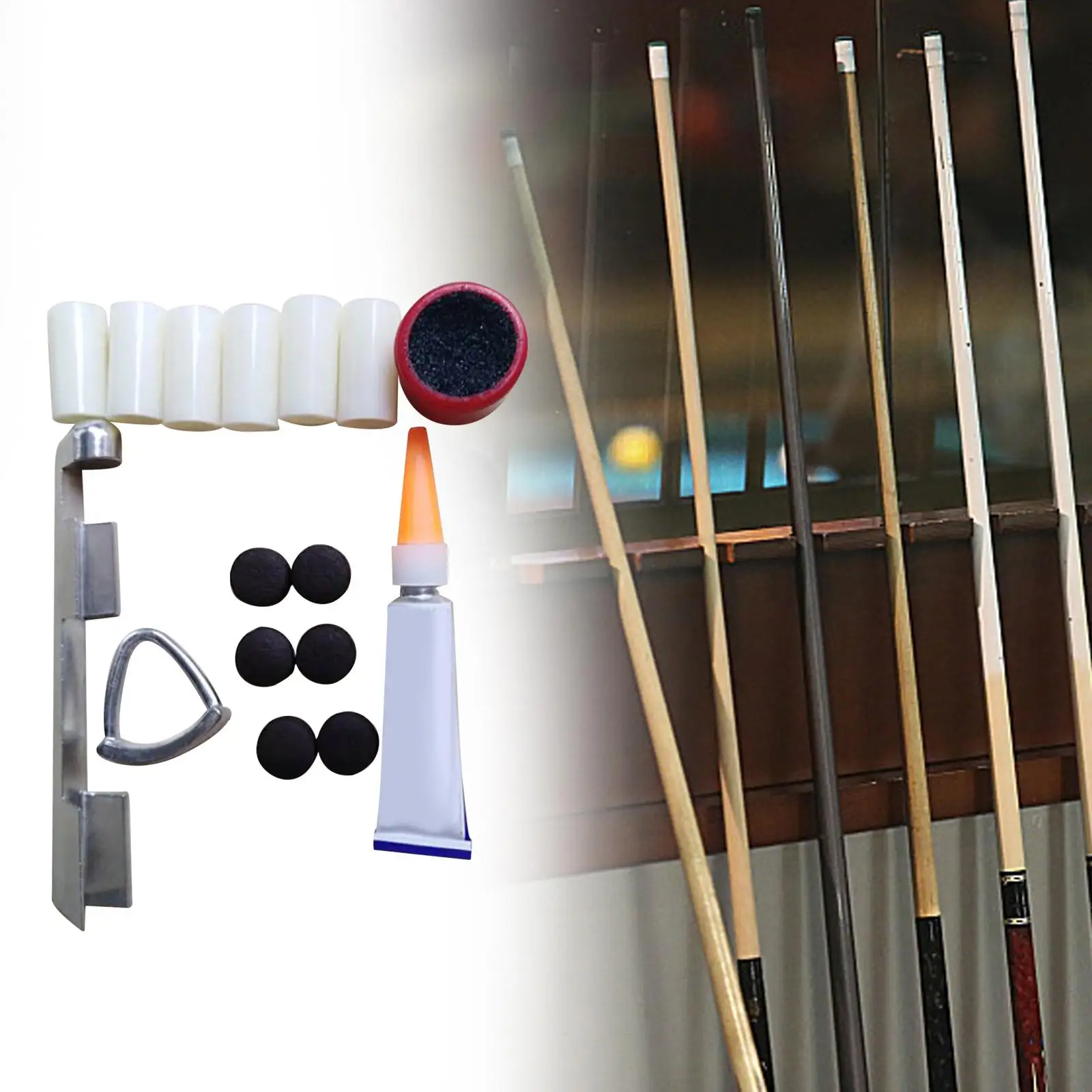 

Repair Billiard Pool Kit Cue Clamp Accessories Cue Tips Maintenance Glue Cue Tip Scuffer Cue Top Sander Pool Cue Repair Tip Kit