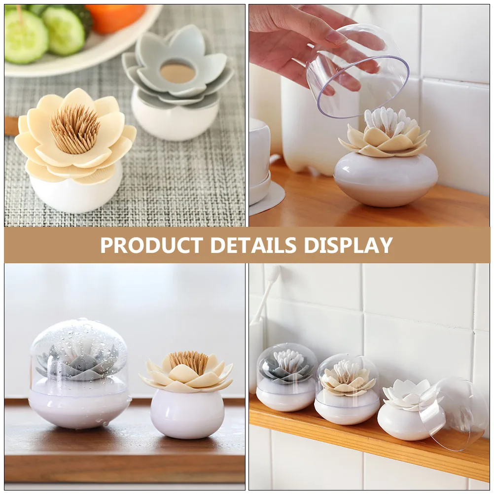 

2 Pcs Toothpick Holder Cotton Swab Storage No Smell Travel Bathroom Bedroom Lotus Shape Container Box Case