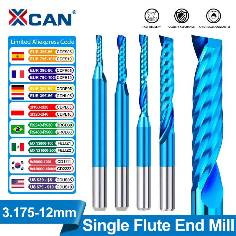 XCAN Carbide Milling Cutter 1pc Up Cut Router Bit 1/8 4 5 6 8mm Single Flute End Mill for Woodworking