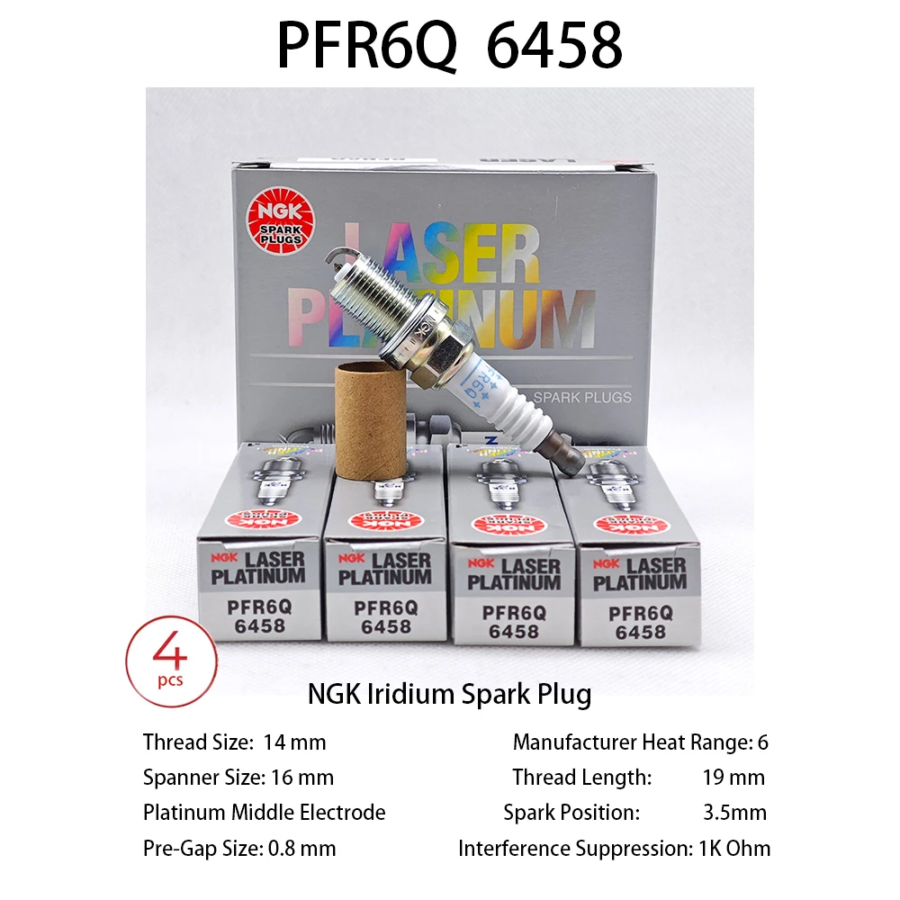 

4pcs Original NGK Laser Platinum Spark Plug PFR6Q 6458 Suitable for VW Jetta Golf Passat 1.8 2.0