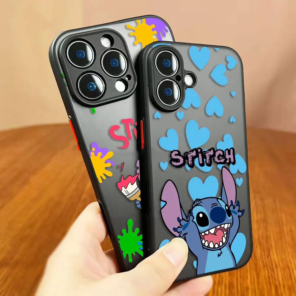 

Cartoon Cute Lilo Stitch Matte Phone Case For Apple IPhone 16 16E 15 14 13 12 11 Pro XR XS X 8 7 SE Plus Max Clear Hard Funda