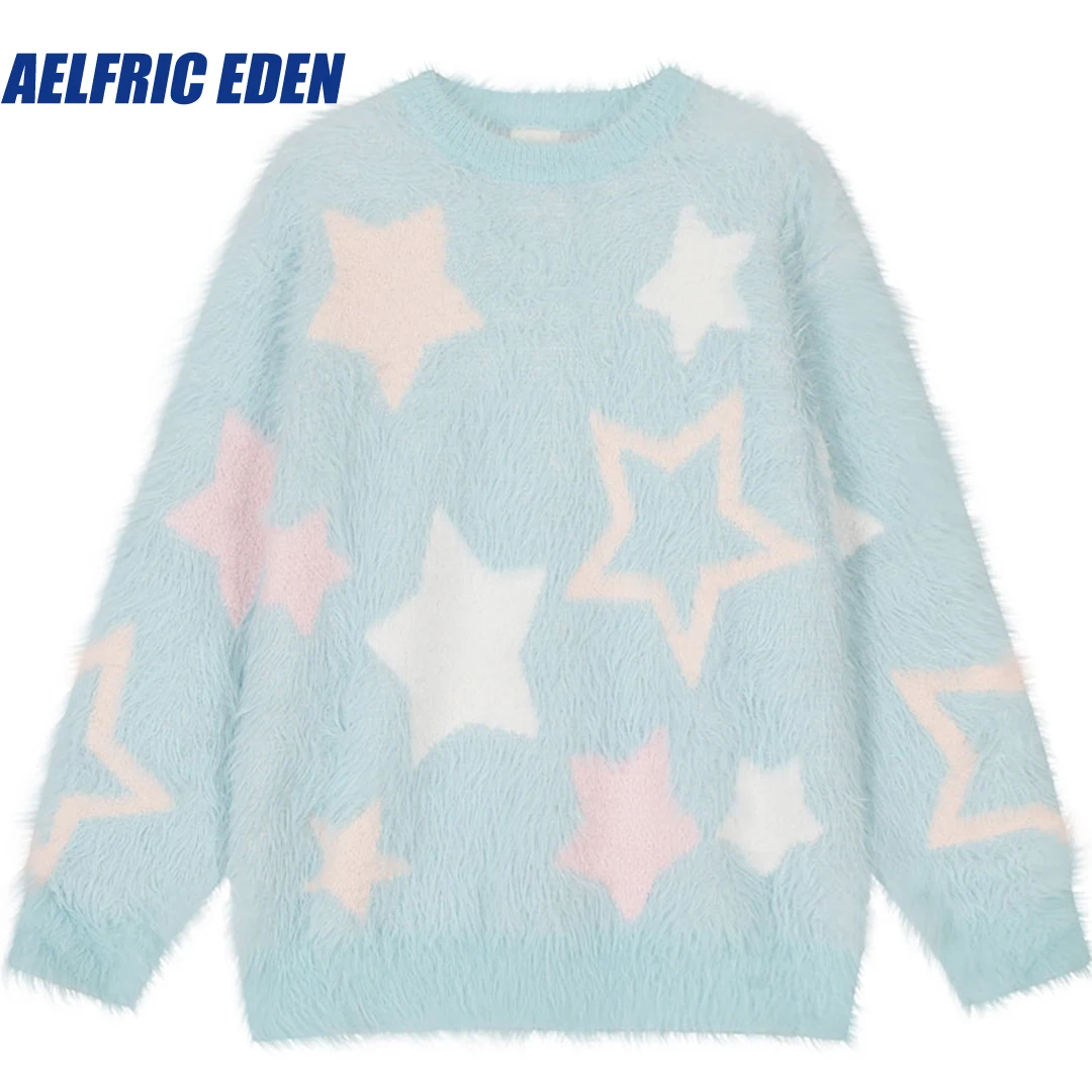 

Aelfric Eden Fluffy Fuzzy Jumper Y2K Harajuku Knitted 2023 Hip Hop Star Sweater Streetwear Fashion Loose Pullover Casual Sweater