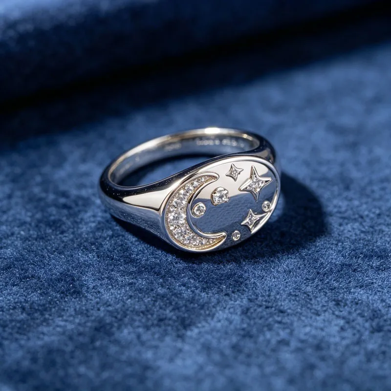 Star Moon Rhinestone Ring Alloy Sparkling Celestial Jewelry for Women Party Evening Gift