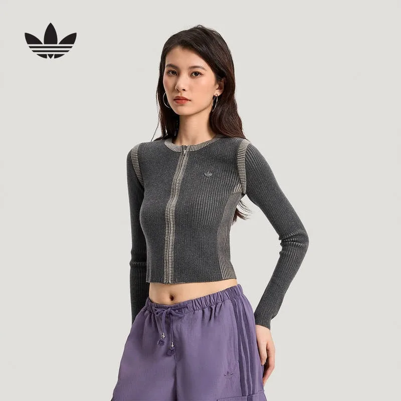 Adidas Clover High Waist Short Sweater Jacket 2026 Spring Girl Tights Knitted Sweater KR5037
