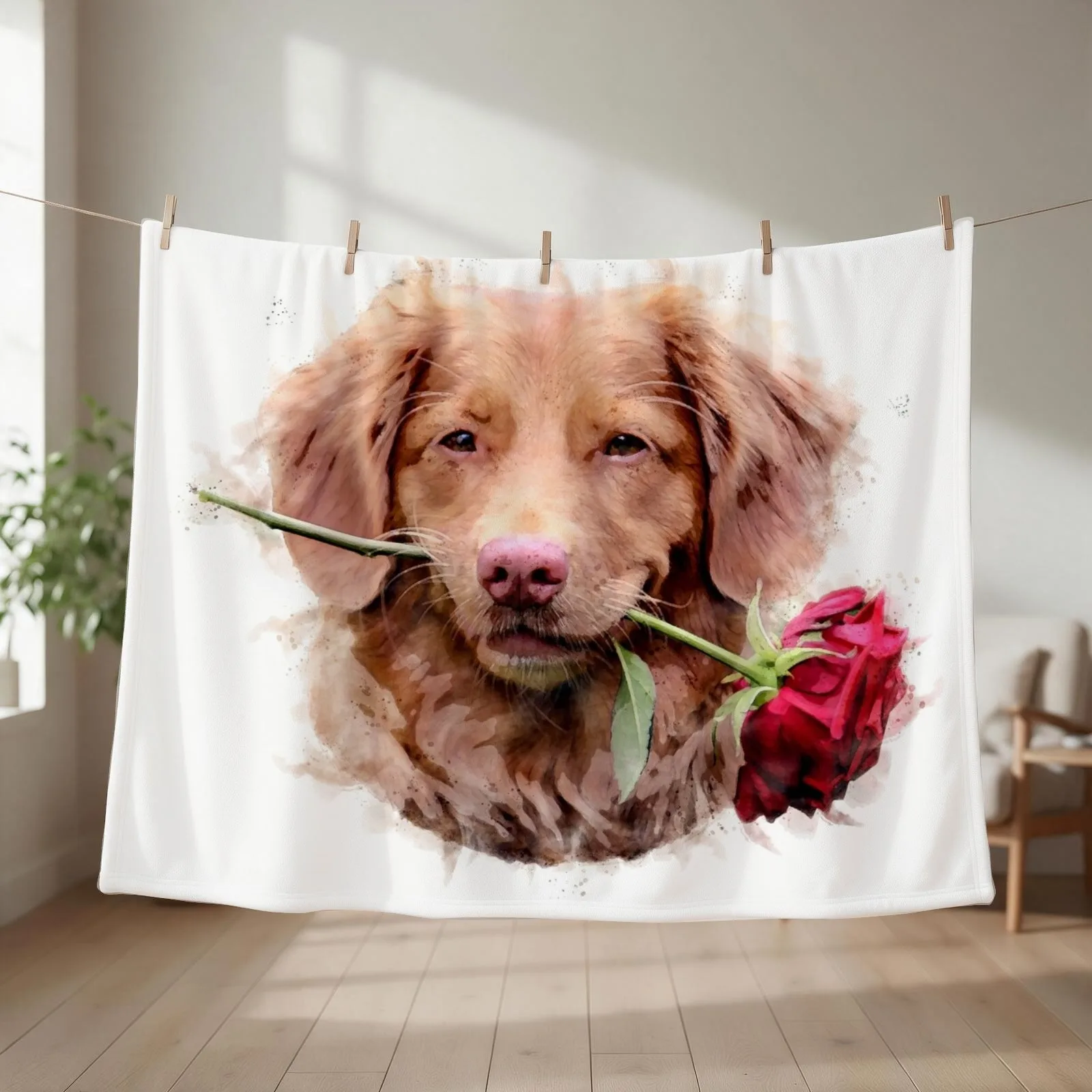 Nova Scotia Duck Tolling Retriever with rose Watercolour - Happy Valentine’s Day Throw Blanket