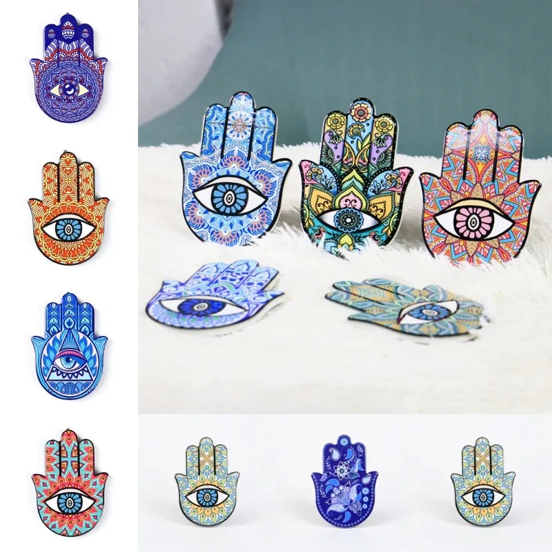 Ceramic Coaster Pad Blue Devil Eye Hamsa Hand Fatima Palm Lucky Decoration Home Craft Wall Hanging Decor Mideast Exquisite Gift