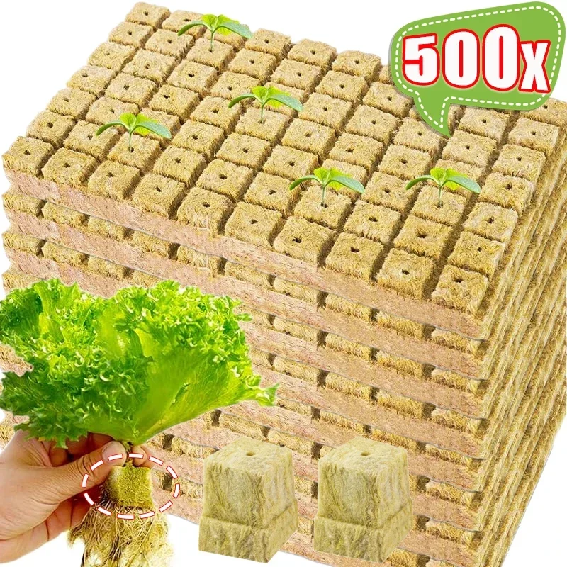 500/50PCS Planting Sponge Rock Wool Starter Plugs Hydroponic Grow Media Cubes Home Greenhouse Garden Accessories Seedling Block