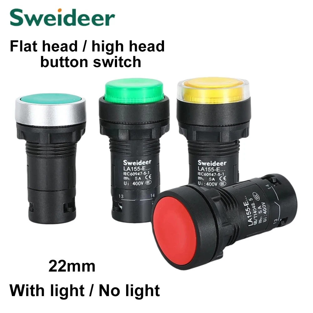 22mm Przełącznik przyciskowy LED Chwilowy reset Samoblokujący wyłącznik zasilania Płaski wysoki włącznik wyłącznika ze światłem 24V 220V 1NO 1NC 2NO Czerwony