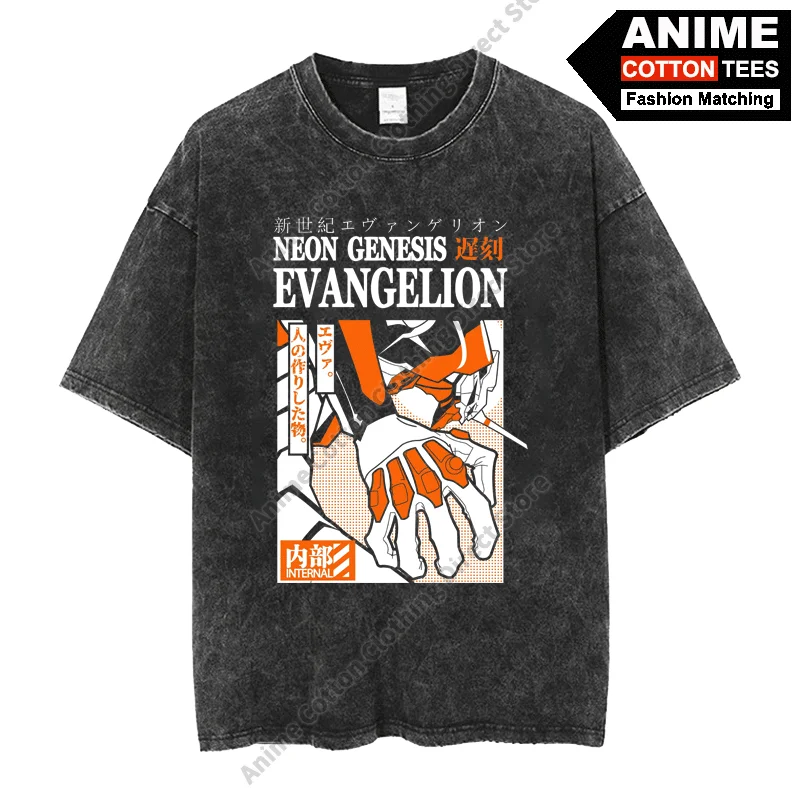 Anime NEON GENESIS EVANGELION EVA-01 TEST TYPE T Shirt Cotton Washed Vintage Oversized Loose T-shirt y2k Casual Unisex Tees