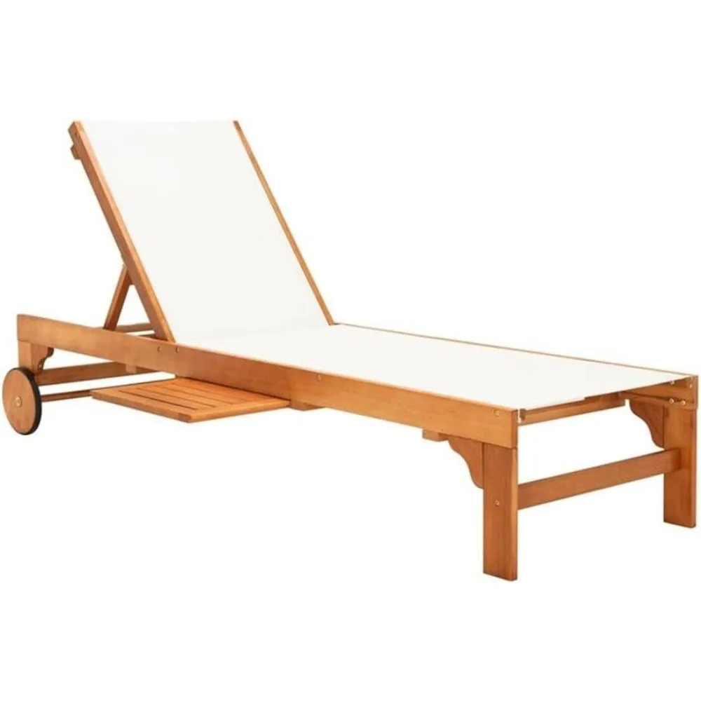 

Outdoor Collection Ralden Natural Brown Solid Wood/Beige Fabric Adjustable Chaise Lounge Chair，39.17"D x 81.1"W x 25.27"H