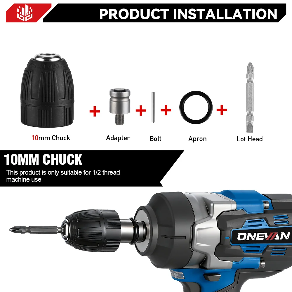 ONEVAN 2800N.M Hochleistungs-Akku-Schlagschrauber, bürstenlos, 1/2 Zoll, Schraubendreher, Schlagbohrer, kompatibel mit Makita 18V Akku – Detail 7