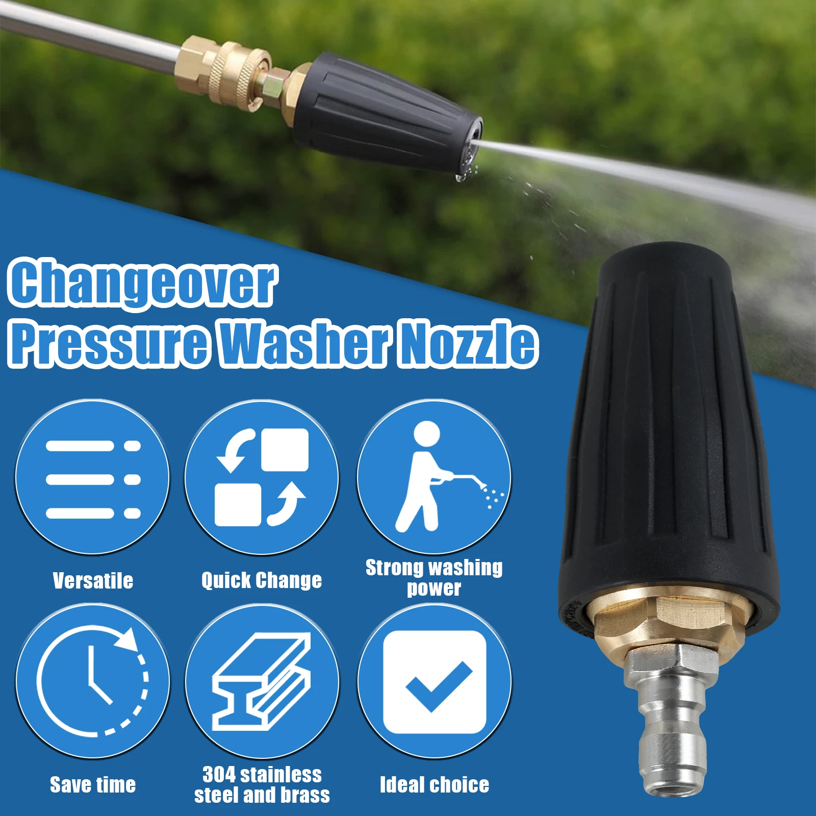 Pressure Washer Tips Turbo Spray Nozzle Set 6 in 1 Max Rotating Pressure Washer Nozzle with 1/4'' Quick Connect For Clean Brick