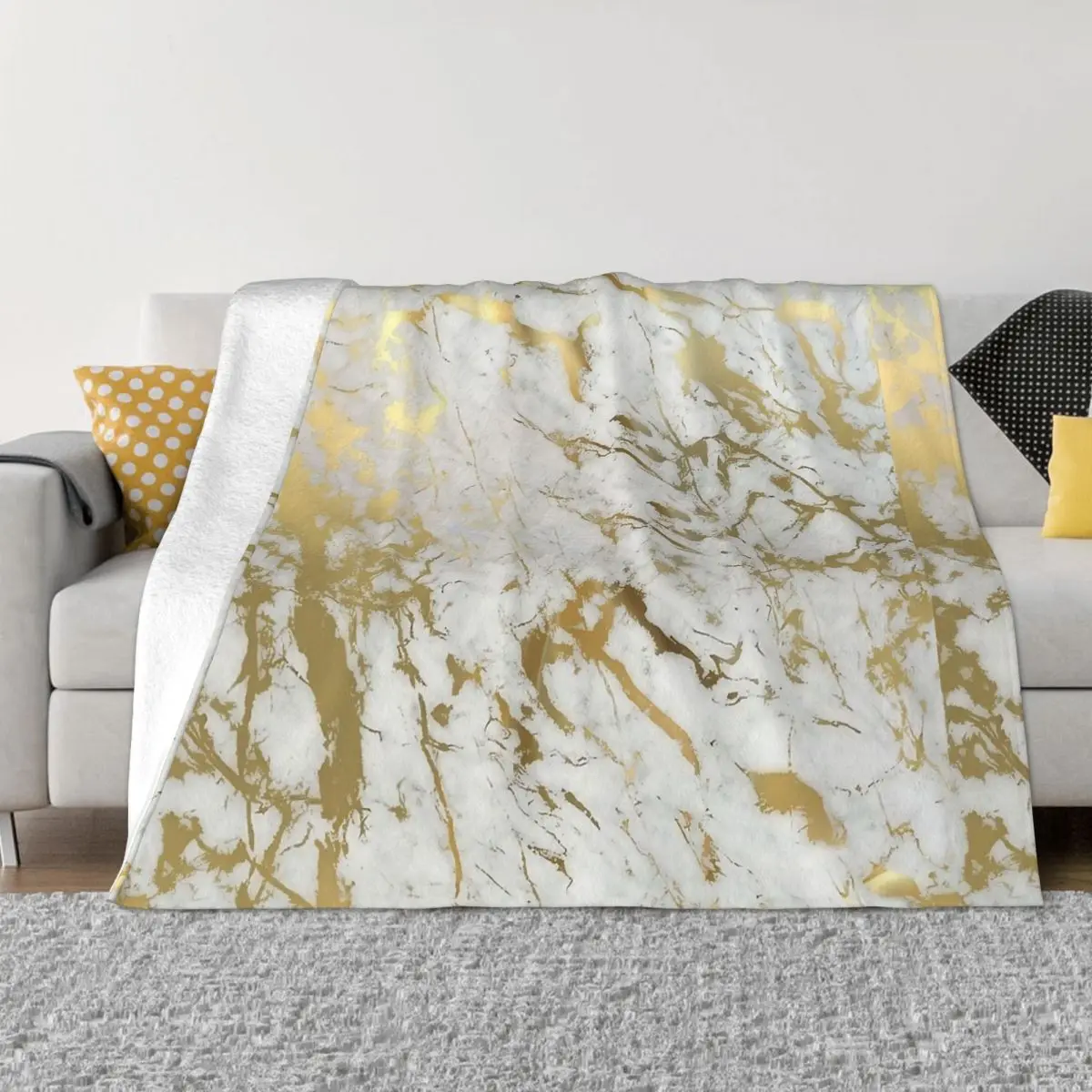 Gold Marble Blanket Coral Fleece Plush Modern Geometric Graphic Portable Ultra-Soft Throw Blanket for Bed Couch Plush Thin Quilt